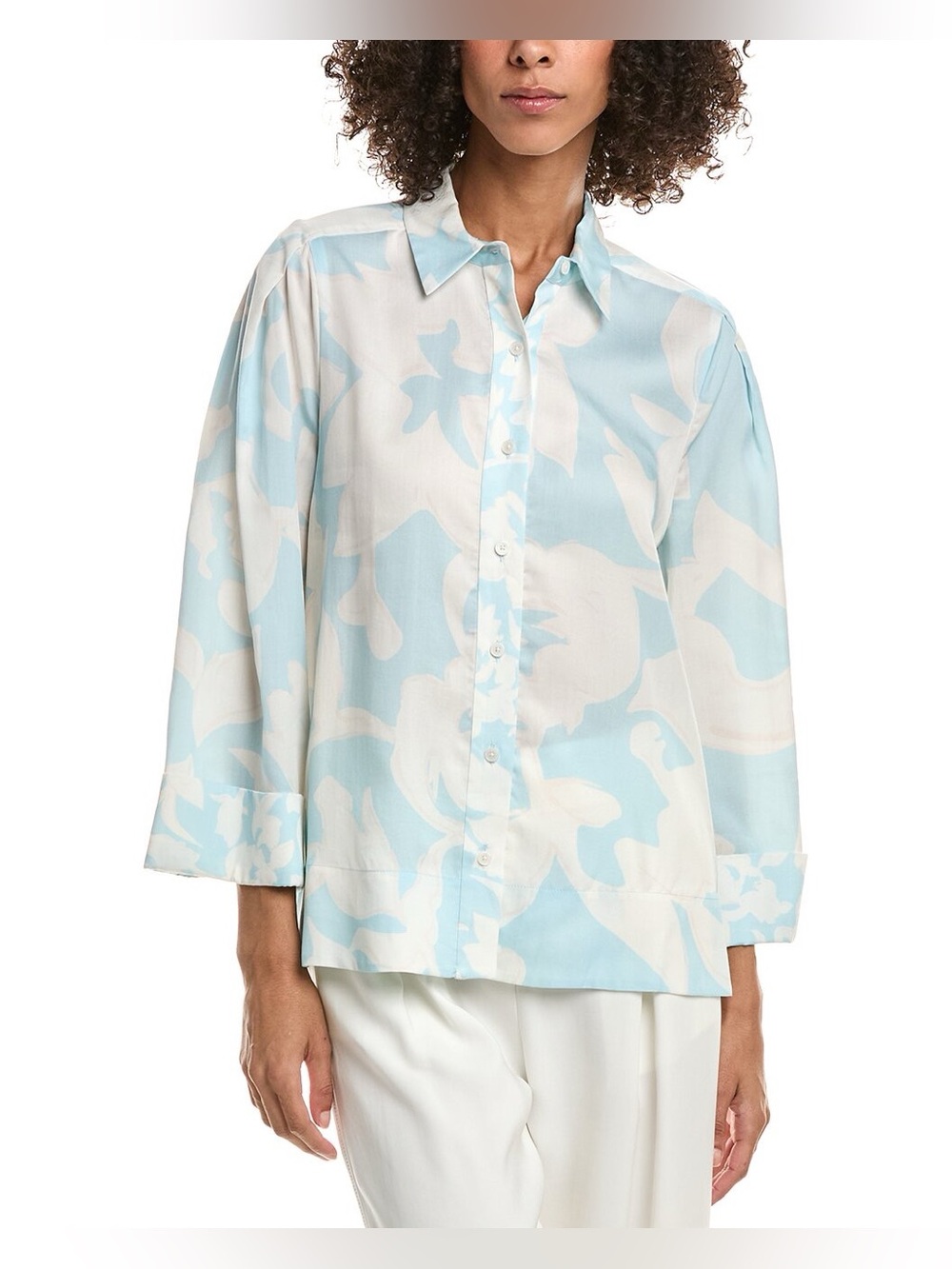 10 Crosby Derek Lam Light Blue & White Floral-Print Button Down Shirt